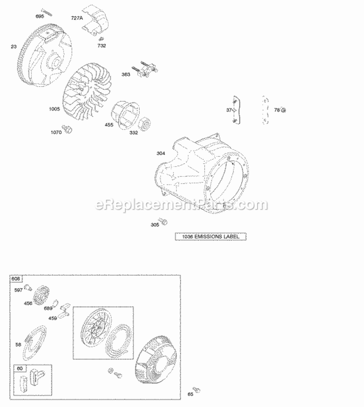 Blower HousingShrouds Flywheel Rewind Starter Diagram and Parts List for 20H237-0113-E9  Briggs and Stratton Engine